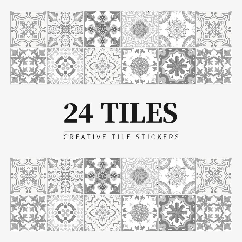 Grey outline pattern tile stickers, design HZ32, shown as a set of 24 squares